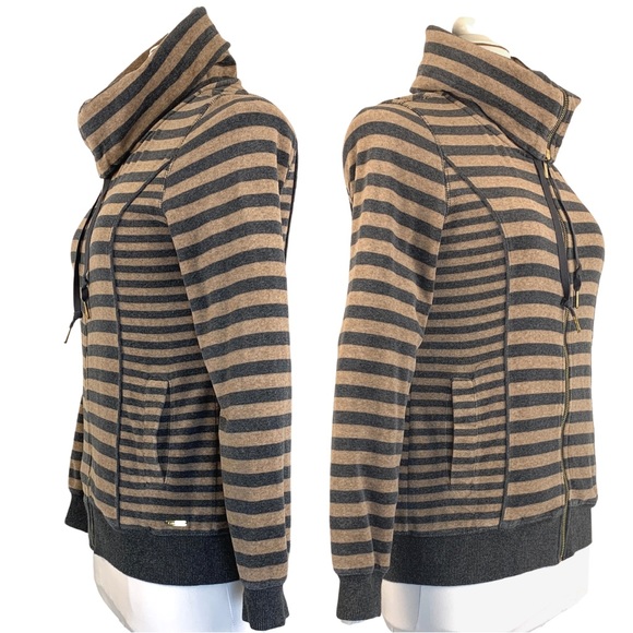 Calvin Klein Velour Striped Drawstring Turtleneck Zip Up Jacket size X-Small - Picture 4 of 16
